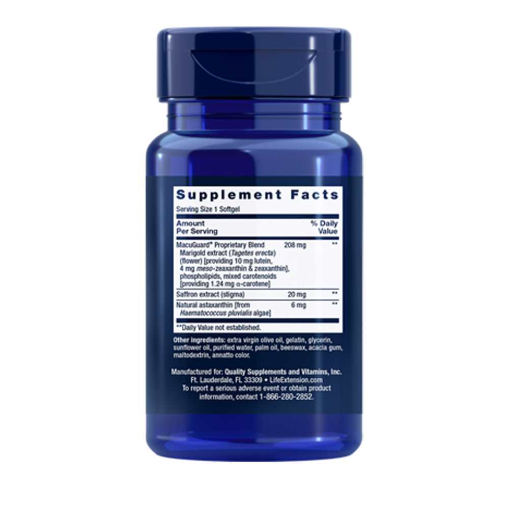 Life Extension Macu Guard® Ocular Support with Saffron & Astaxanthin 60 Softgels