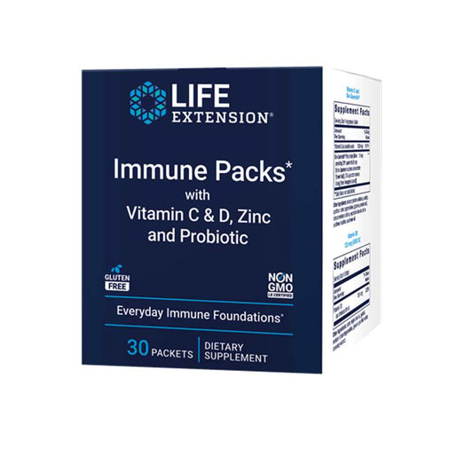 Life Extension Immune Packs with Vitamin C, D, Zinc & Probiotic – 30 Packets