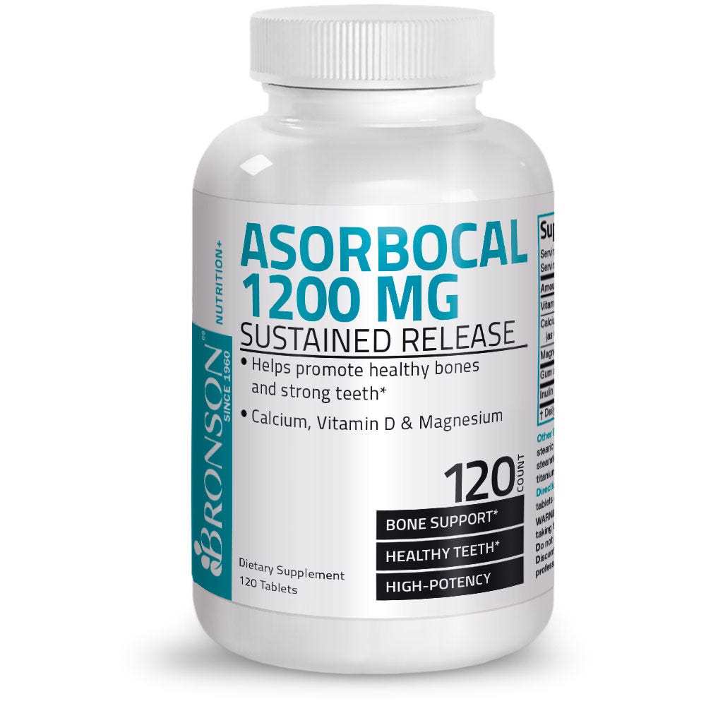 Bronson Vitamins Asorbo Cal Calcium, Vitamin D & Magnesium High Potency Sustained Release - 1,200 Mg - 120 Tablets
