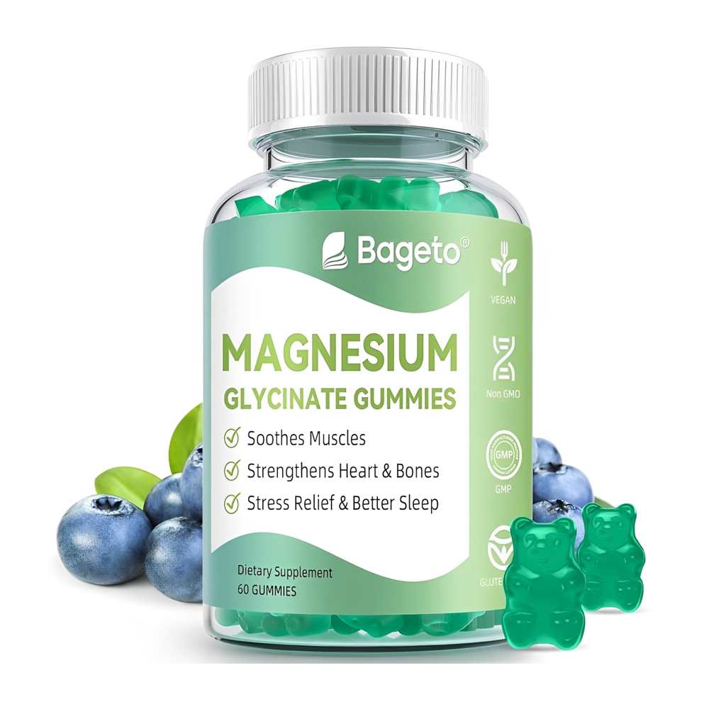 Bageto Magnesium Glycinate Gummies – Muscle Relaxation, Heart & Bone Support, Stress Relief | 60 Gummies