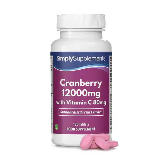 Simply Supplements Cranberry 12000mg with Vitamin C 80mg – Standardised Fruit Extract, 120 Tablets