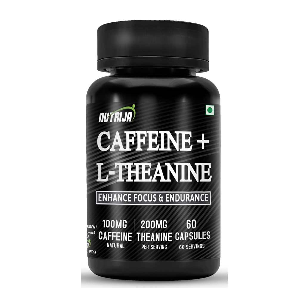 Nutrija Caffeine + L-Theanine – Enhance Focus & Endurance, 100mg Caffeine, 200mg L-Theanine, 60 Capsules