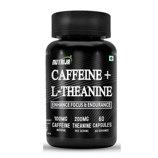 Nutrija Caffeine + L-Theanine – Enhance Focus & Endurance, 100mg Caffeine, 200mg L-Theanine, 60 Capsules