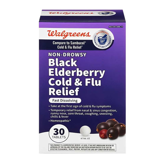 Walgreens Black Elderberry Cold & Flu Relief Tablets – 30 Count