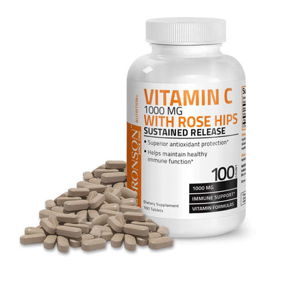 Bronson Vitamins Vitamin C Ascorbic Acid Sustained Release with Rose Hips - 1,000 Mg 100 Tabs