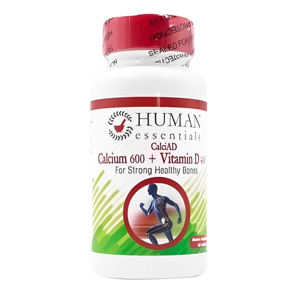 Human Essentials Calci Ad, Calcium 600mg + Vitamin D, Strong & Healthy Bones 90 Tablets