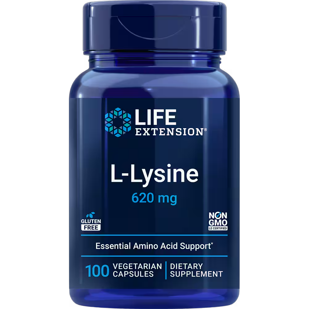 Life Extension L-Lysine 620MG - 100 Vegetarian Capsules | Essential Amino Acid Support | Non-GMO & Gluten-Free