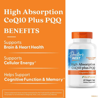 Doctor's Best Co Q10 100 Mg, Pqq 20 Mg, 60 Veggie Caps