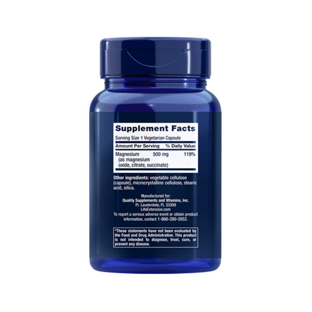 Life Extension Magnesium Caps 500 Mg, 100 Vegetarian Capsules