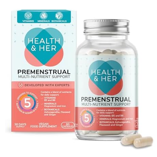Health & Her Premenstrual Multi-Nutrient Support - 60 Capsules | PMS Relief with Vitamins, Minerals & Botanicals