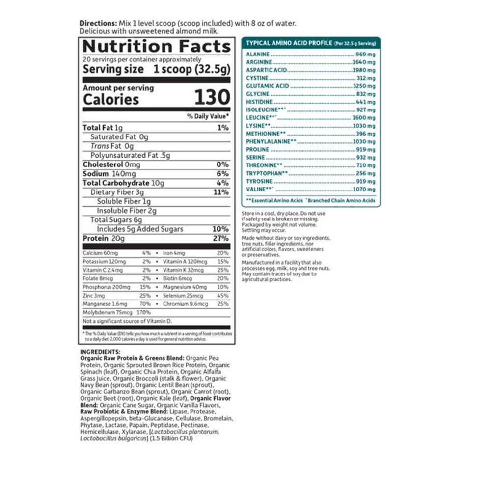 Garden of Life Raw Protein & Greens Lightly Sweet 23oz (651g) Powder