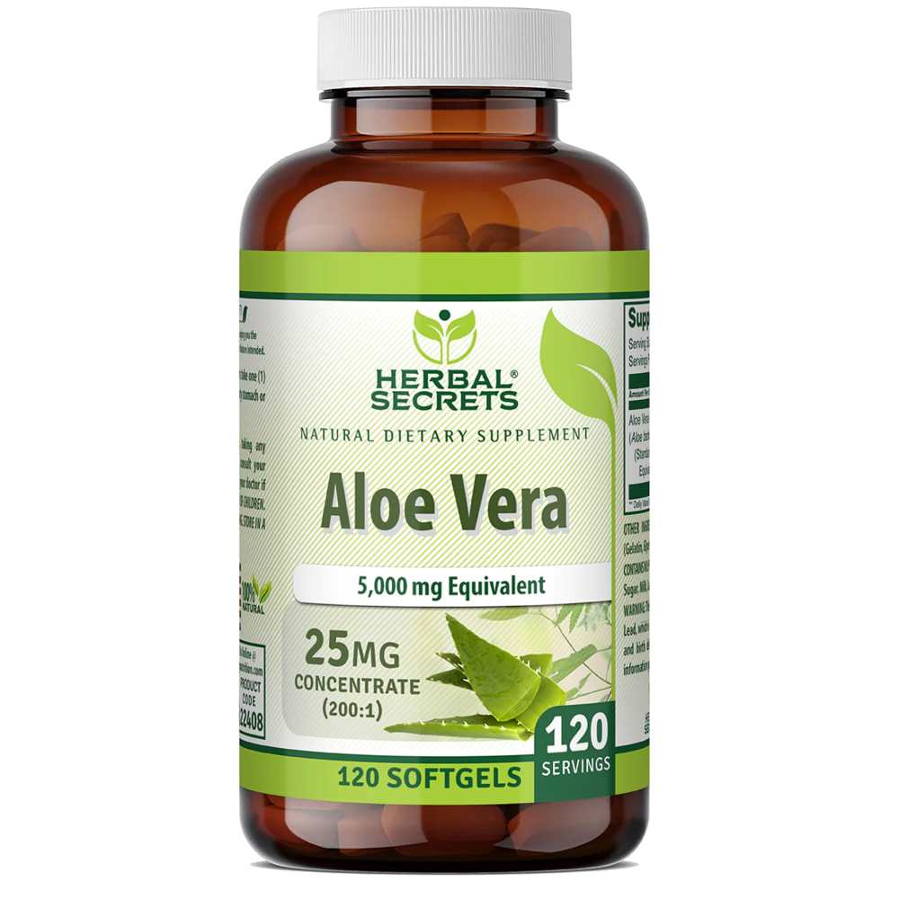 Herbal Secrets Aloe Vera 25 Mg  5000 Mg Equivalent 120 Softgels