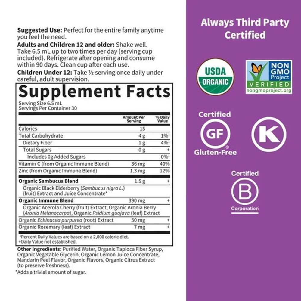 Garden of Life Organics Elderberry Immune Syrup† Liquid 195ml