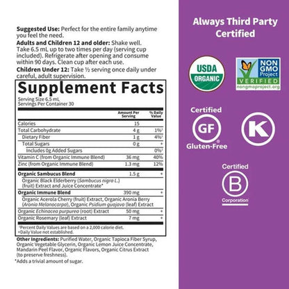 Garden of Life Organics Elderberry Immune Syrup† Liquid 195ml