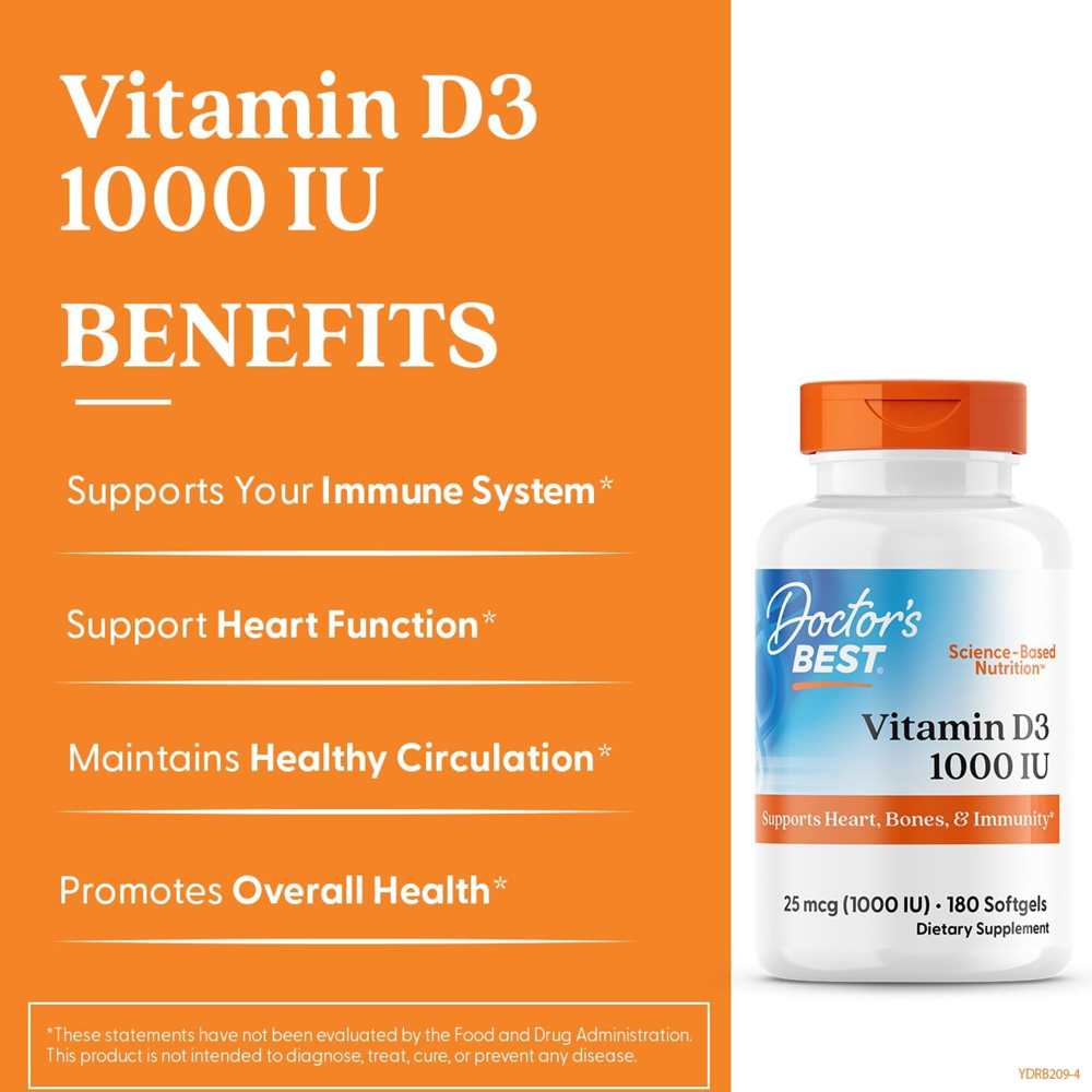 Doctor's Best Vitamin D3 25mcg (1000 Iu) Softgels 180 Count