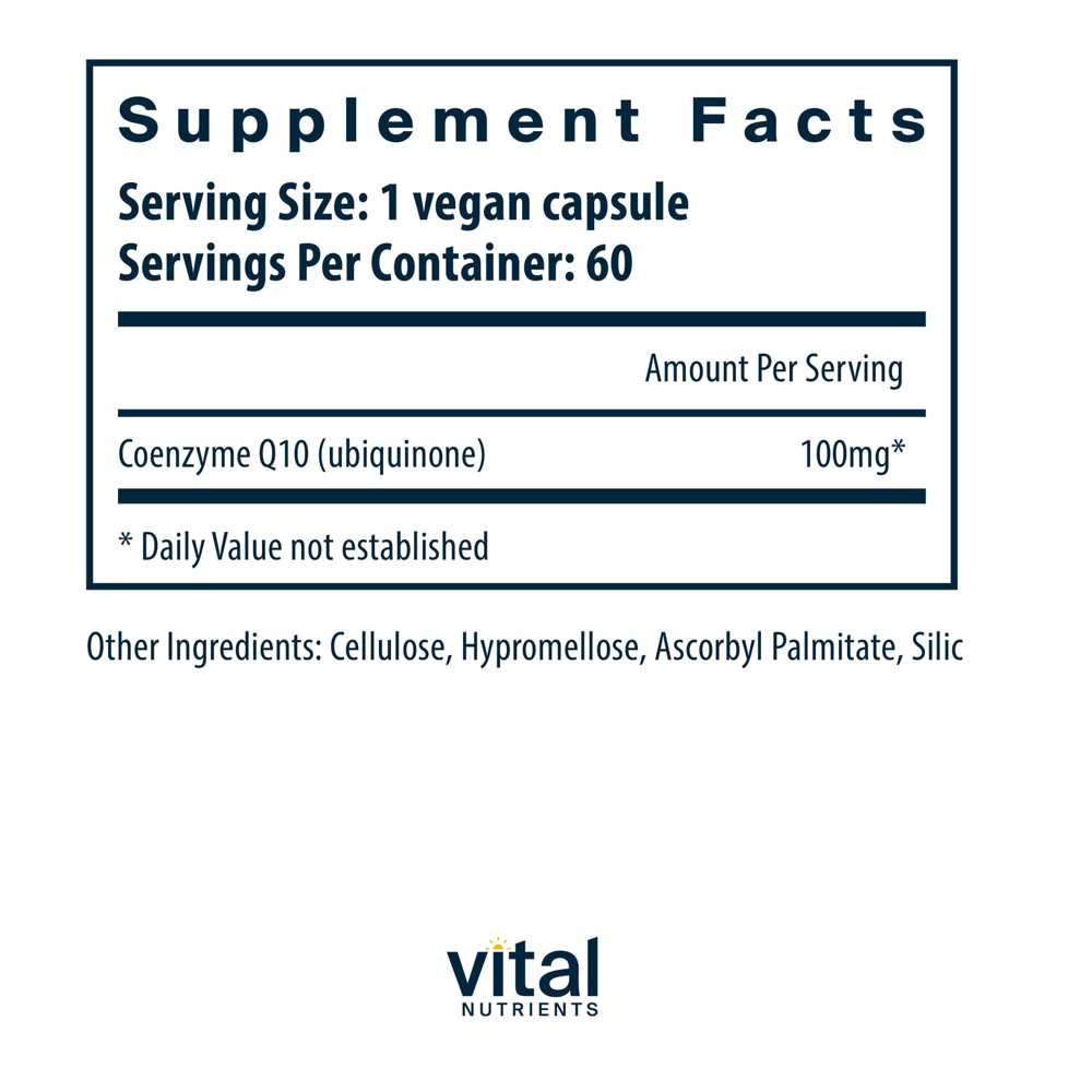 Vital Nutrients Co Enzyme Q10 100mg 60 Caps