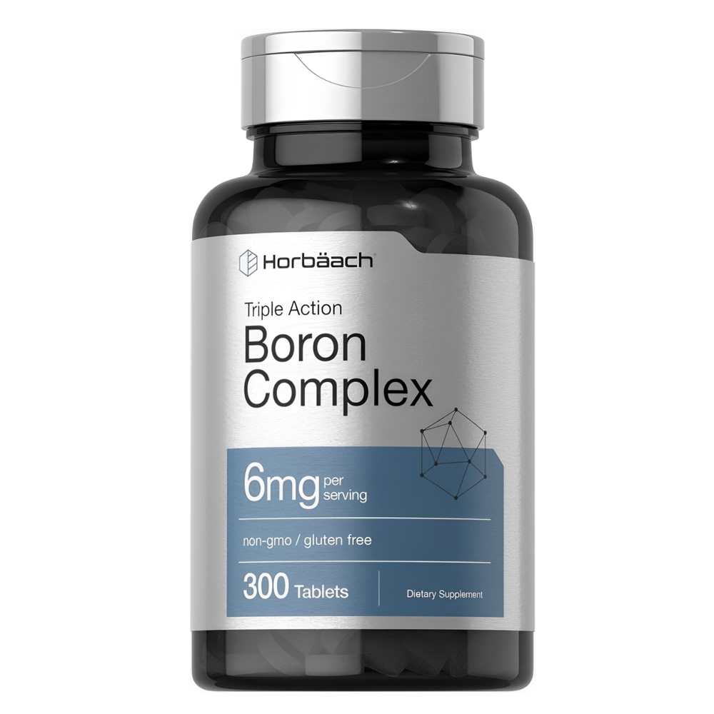 Horbäach Triple Action Boron Complex 6mg - 300 Tablets, Non-Gmo & Gluten-Free Dietary Supplement