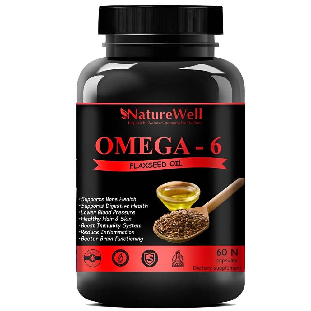 Nature Well Omega-6 Flaxseed Oil – Bone, Heart & Brain Health Support, 60 Capsules