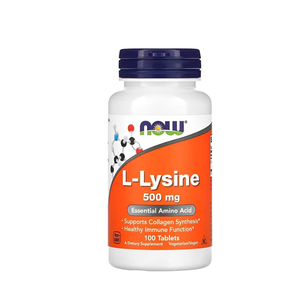 Now L-Lysine 500mg – Essential Amino Acid for Collagen Synthesis & Immune Support, 100 Tablets