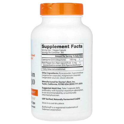 Doctor's Best High Absorption Co Q10 with Bio Perine, 100 Mg, 360 Veggie Caps