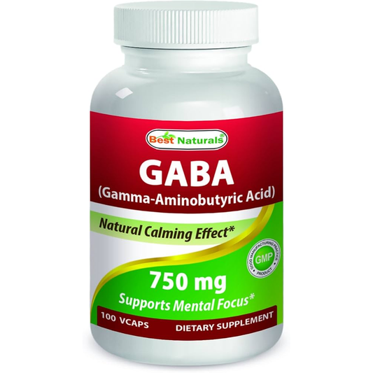 Best Naturals Gaba 750MG 100 Veggie Capsules With Natural Calming Effect - Supports Mental Focus