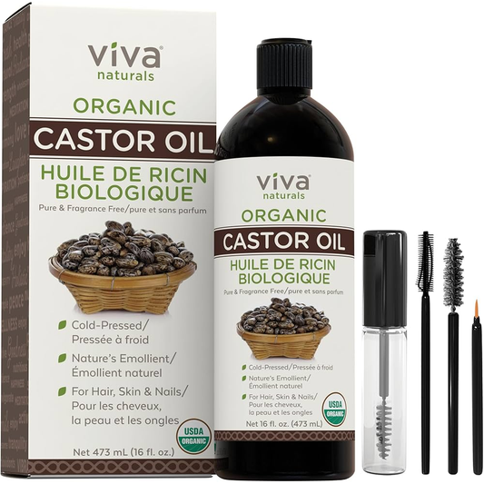 Viva Naturals Organic Castor Oil - Cold Pressed Castor Oil for Skin, Hair and Lashes