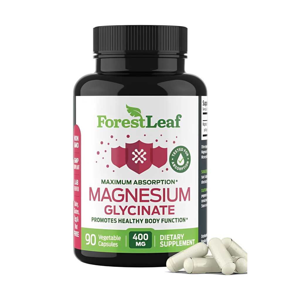 Forest Leaf Magnesium Glycinate 400mg – Maximum Absorption for Healthy Body Function | 90 Veg Capsules