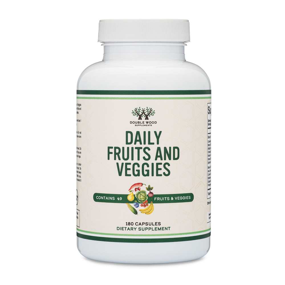 Double Wood Daily Fruits & Veggies – 49 Superfood Blend Capsules | 180