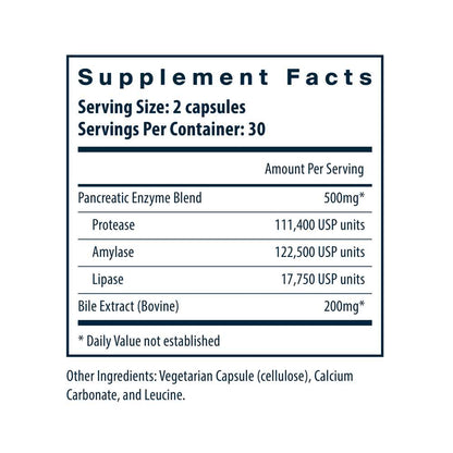 Vital Nutrients Pancreatin & Ox Bile Extract 60 Caps