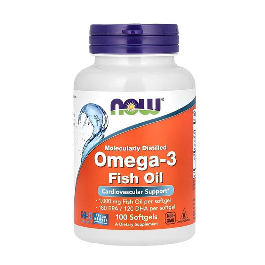 Now Foods Omega-3 Fish Oil – 1000mg Cardiovascular Support, 100 Softgels, Non-Gmo