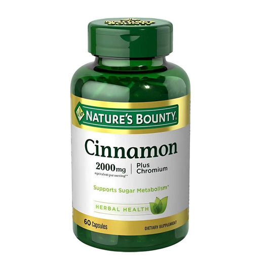 Nature’s Bounty Cinnamon 2000mg Plus Chromium – Supports Sugar Metabolism & Herbal Health (60 Capsules)