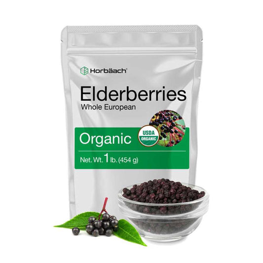 Horbäach Whole Dried Organic Elderberries | 1 Lb Bag