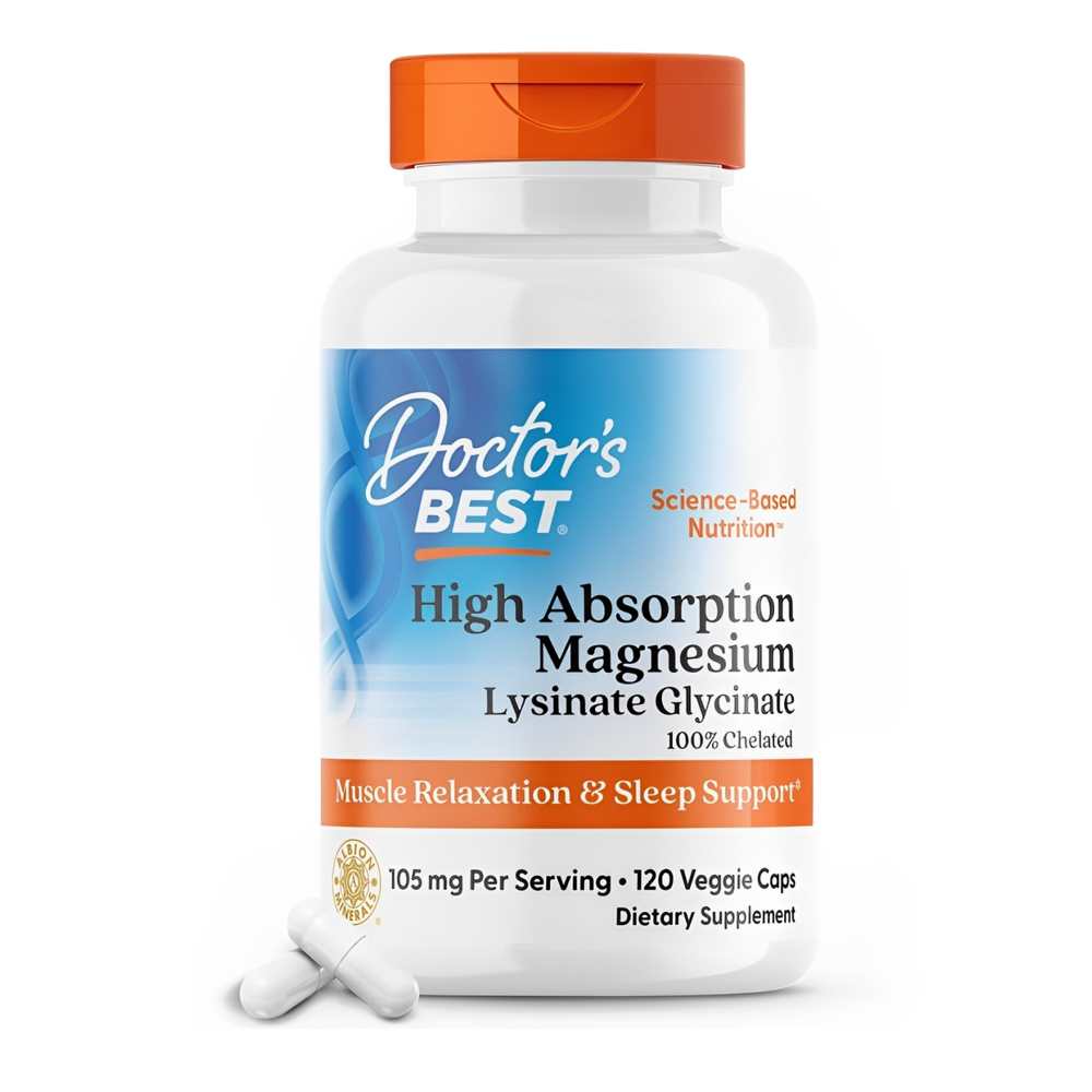 Doctor's Best High Absorption Magnesium Lysinate Glycinate –  120 Veggie Capsules