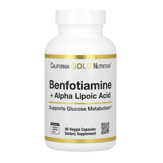 California Gold Nutrition Benfotiamine + Alpha Lipoic Acid – Supports Glucose Metabolism – 90  Capsules