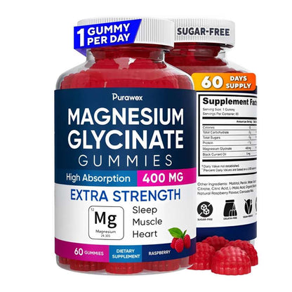 Purawex Magnesium Glycinate Gummies – Extra Strength 400mg  60 Gummies