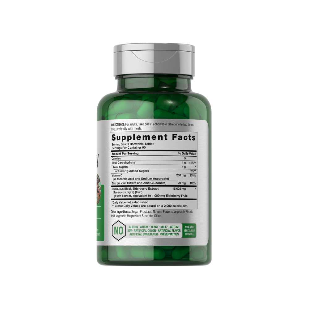Horbäach Black Elderberry, Vitamin C and Zinc | 90 Chewable Tablets