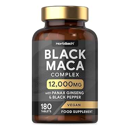 Horbaach Black Maca Complex 12000MG With Panax Ginseng & Black Pepper