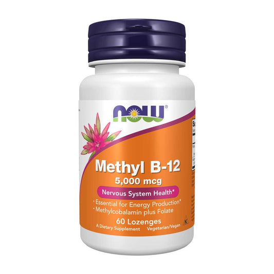 Now Foods Methyl B-12 5000 Mcg + Folate – Energy & Nerve Health – 60 Lozenges