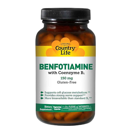 Country Life Benfotiamine with Coenzyme B1 – 150mg – Supports Glucose Metabolism & Nerve Health Capsules