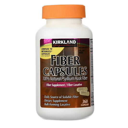 Kirkland Fiber 100% Natural Psyllium Husk Fiber, Bulk-Forming Laxative, Daily Soluble Fiber  360 Capsules