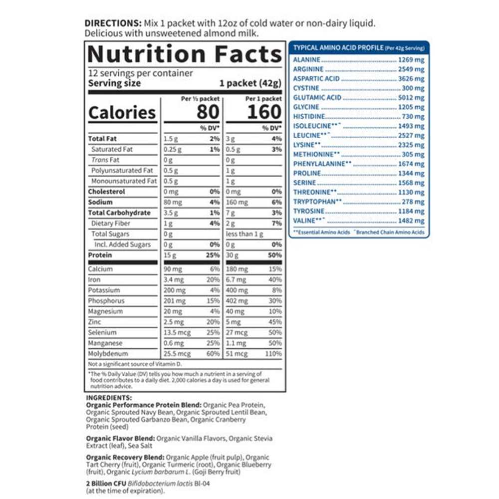 Garden of Life Sport Organic Plant-Based Protein Vanilla 12 Packets 1.5oz (42g) Powder