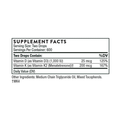 Thorne Vitamin D + K2 Liquid – 30ml