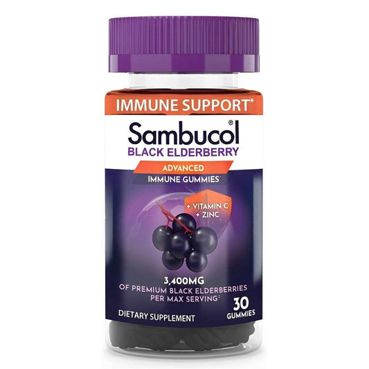 Sambucol Black Elderberry Advanced Immune Gummies – Vitamin C + Zinc, 30 Gummies