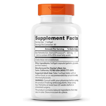 Doctor's Best Saw Palmetto with Prosterol Standardized Extract 320mg Softgels 60 Count