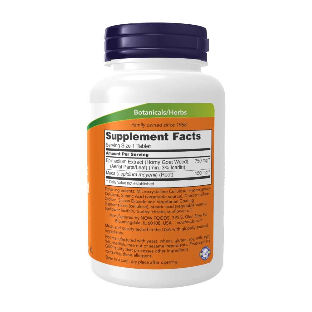 Now Foods Horny Goat Weed – 750mg Tonifying Blend with 150mg Maca | Energy & Libido Support | 90 Tablets