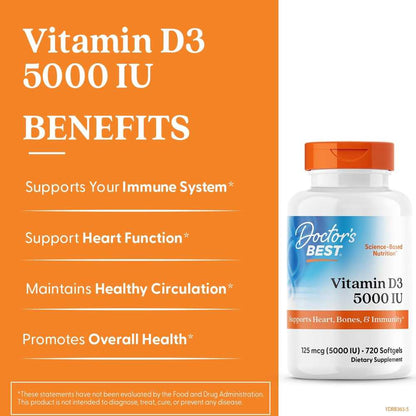 Doctor's Best Vitamin D3 125mcg (5000 Iu) Softgels 720 Count