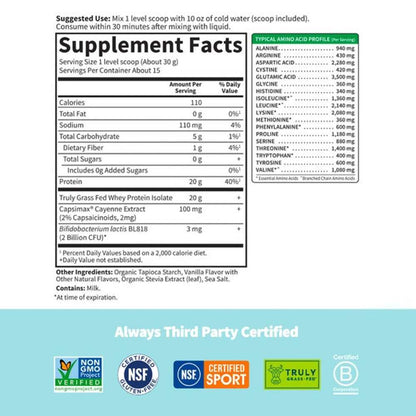 Garden of Life Sport Grass Fed Whey+ Weight Management Protein Powder - Vanilla 450g