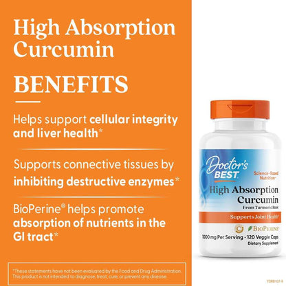 Doctor's Best High Absorption Curcumin, 1000 Mg per Serving, 120 Capsules