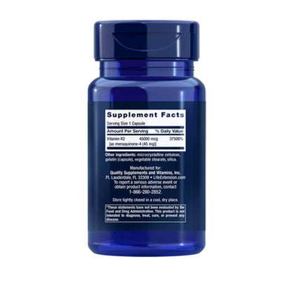 Life Extension Mega Vitamin K2 High Potency for Strong Bones 45000 Mcg (45 Mg), 30 Capsules