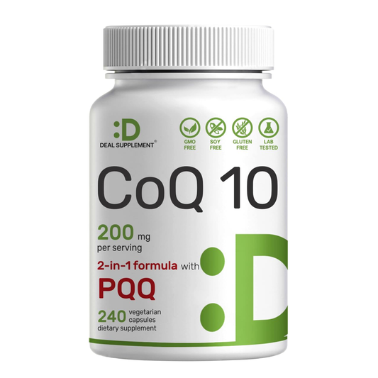 DEAL SUPPLEMENT CoQ10 200mg & PQQ 200mcg – Antioxidant & Energy Support, 240 Veggie Capsules